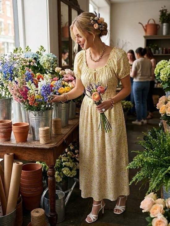 GAP Dresses & Skirts - GAP NWT Yellow Floral Puff-Sleeve Maxi Dress~Size L